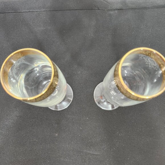 Beautiful Set of 2 Vintage 24K Gold encrusted Cellini Champagne Flutes - Picture 5 of 6